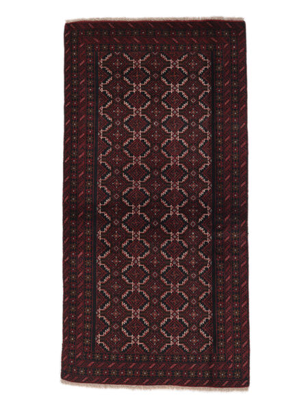 絨毯 バルーチ 95X190 ブラック (ウール, ペルシャ/イラン)
