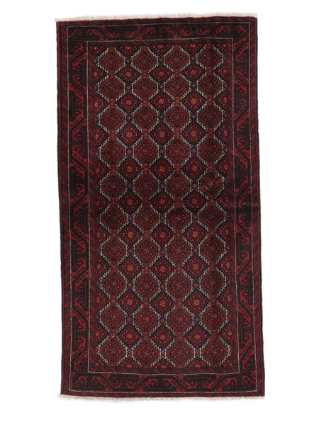  Persischer Belutsch Teppich 100X190 Schwarz/Dunkelrot (Wolle, Persien/Iran)