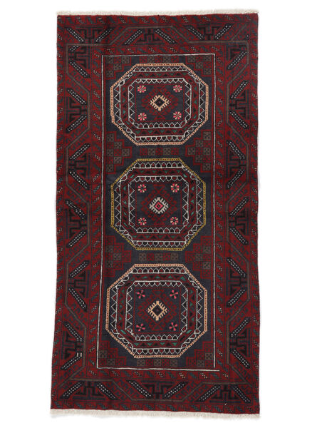  Persischer Belutsch Teppich 94X185 Schwarz/Dunkelrot (Wolle, Persien/Iran)