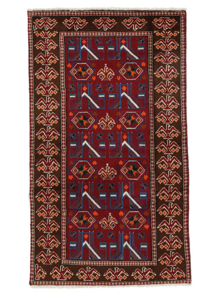 Belutsch Teppich 93X160 Schwarz/Dunkelrot Wolle, Persien/Iran Carpetvista