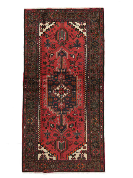  Hamadan Rug 98X197 Persian Wool Black/Dark Red Small Carpetvista