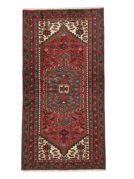 Alfombra Oriental Hamadan 98X190 Negro/Rojo Oscuro (Lana, Persia/Irán)