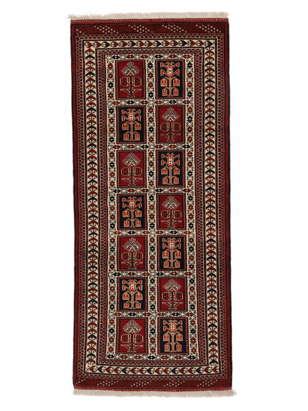Koberec Perský Turkaman 83X195 Běhoun Černá/Tmavě Červená (Vlna, Persie/Írán)