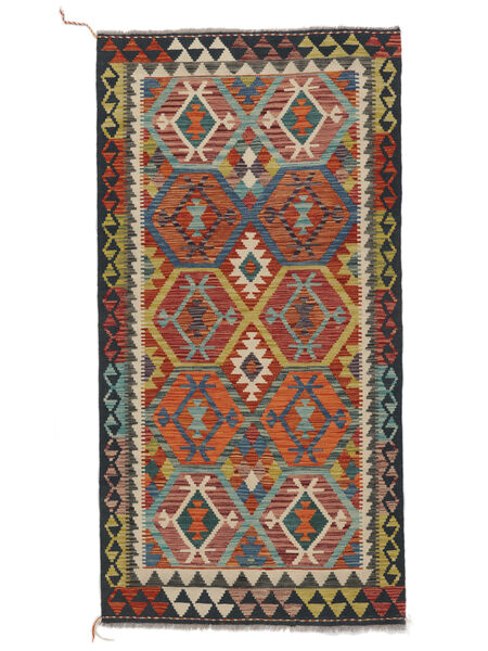  Orientalischer Kelim Afghan Old Stil Teppich 102X198 Dunkelrot/Schwarz Wolle, Afghanistan Carpetvista