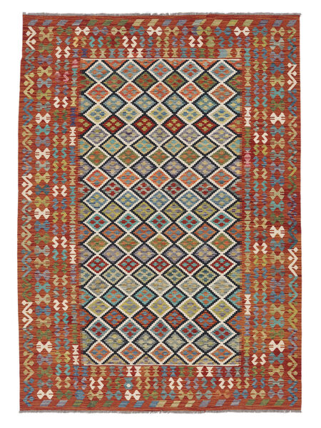  209X294 Kelim Afghan Old Style Matta Mörkröd/Mörkgrön Afghanistan Carpetvista