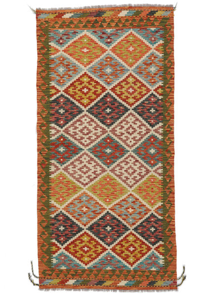  Orientalsk Kelim Afghan Old Style Tæppe 101X200 Brun/Mørkerød Uld, Afghanistan Carpetvista