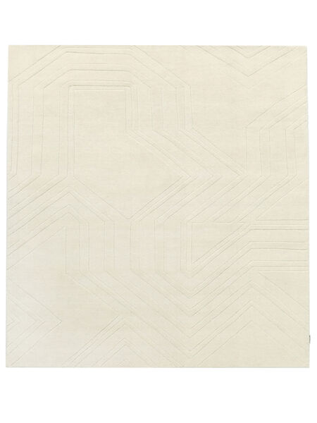  Tapis De Laine 250X250 Labyrinth Blanc Écru Carré Grand