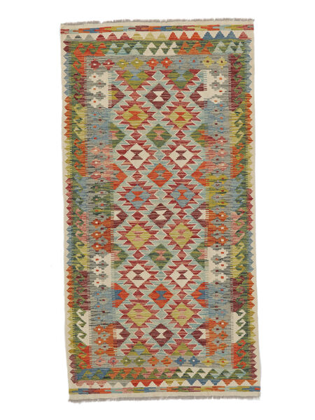  100X196 Kelim Afghan Old Style Vloerkleed Bruin/Donkergroen Afghanistan Carpetvista