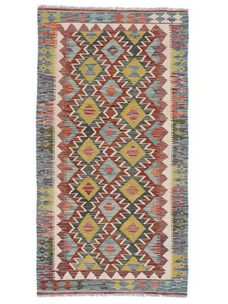  Kilim Afegão Old Style Tapete 100X193 Lã Vermelho Escuro/Cinza Escuro Pequeno Carpetvista