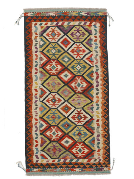  Orientalischer Kelim Afghan Old Stil Teppich 100X199 Braun/Dunkelrot Wolle, Afghanistan Carpetvista