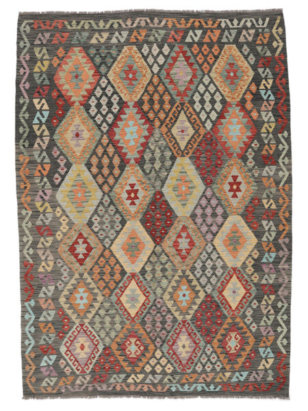  Kelim Afghan Old Style Matot 208X293 Ruskea/Tummankeltainen Carpetvista