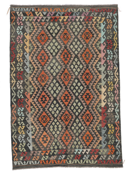 Kelim Afghan Old Stil Teppich 196X293 Schwarz/Braun Wolle, Afghanistan Carpetvista