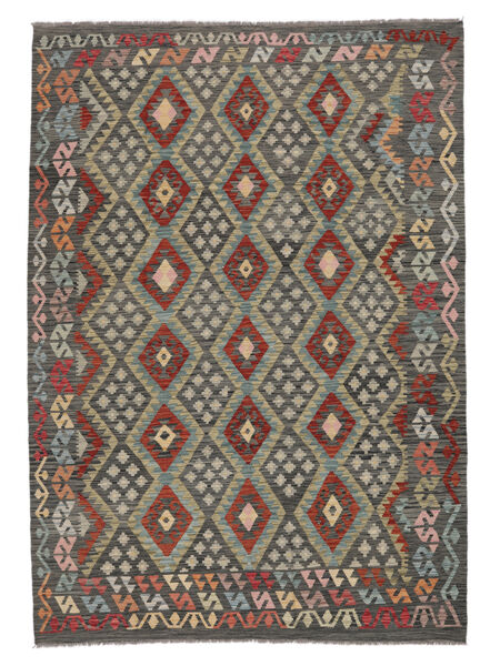 208X296 Tappeto Kilim Afghan Old Style Orientale Nero/Verde Scuro (Lana, Afghanistan) Carpetvista