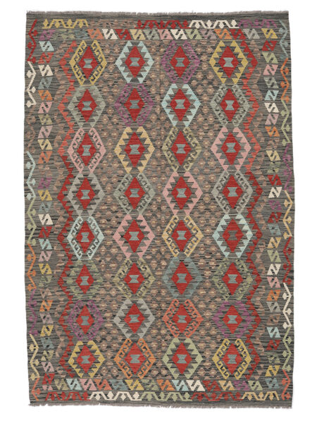  202X292 Kelim Afghan Old Style Matot Matto Ruskea/Tummanpunainen Afganistan Carpetvista