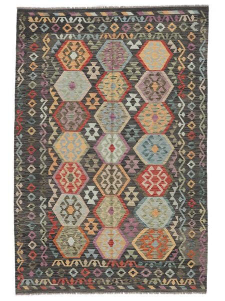  Orientalisk Kelim Afghan Old Style Matta 197X293 Svart/Brun Ull, Afghanistan Carpetvista