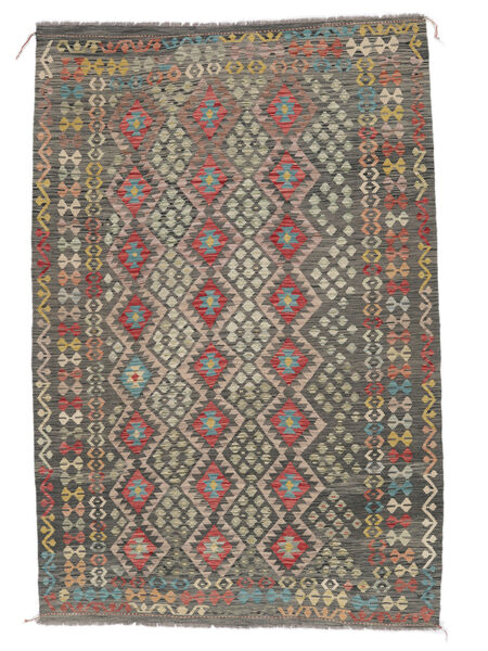 197X295 Tappeto Orientale Kilim Afghan Old Style Nero/Giallo Scuro (Lana, Afghanistan) Carpetvista