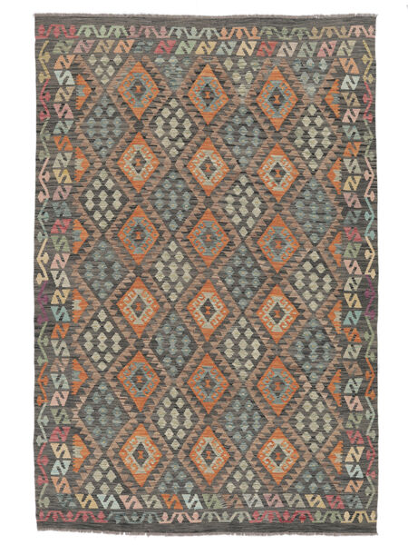 195X289 Tapis D'orient Kilim Afghan Old Style Marron/Jaune Foncé (Laine, Afghanistan) Carpetvista