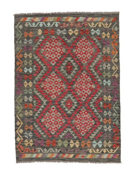  126X175 Kelim Afghan Old Style Teppe Svart/Mørk Rød Afghanistan Carpetvista