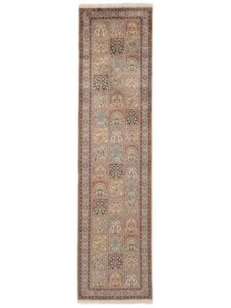 Kashmir Ren Silke Teppe 79X308Løpere Brun/Oransje Silke, India Carpetvista
