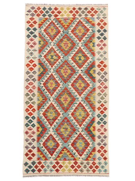 100X198 絨毯 オリエンタル キリム アフガン オールド スタイル オレンジ/グリーン (ウール, アフガニスタン) Carpetvista