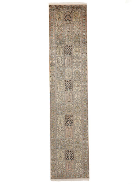  Orientalisk Kashmir Äkta Silke 81X367 Hallmatta Brun/Orange Silke, Indien Carpetvista