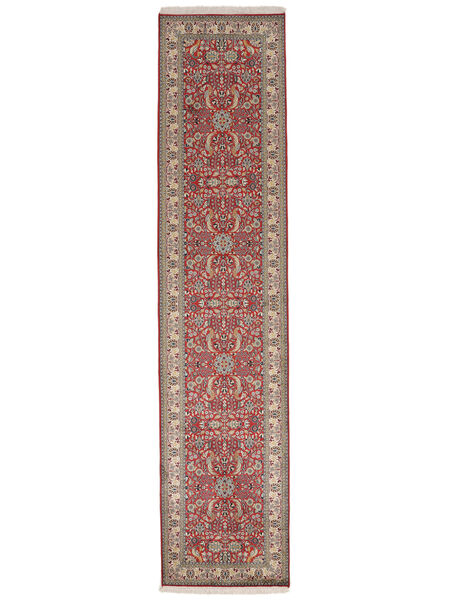 絨毯 カシミール ピュア シルク 85X371 廊下 カーペット 茶色/ダークレッド (絹, インド)