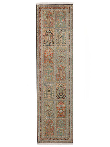  Oriental Kashmir Pure Silk Rug 82X309 Runner
 Brown Silk, India Carpetvista