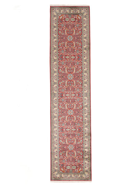 84X363 絨毯 オリエンタル カシミール ピュア シルク 廊下 カーペット 茶色 (絹, インド) Carpetvista