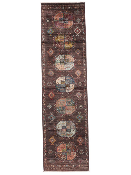 82X316 絨毯 Shabargan モダン 廊下 カーペット ブラック/ダークレッド (ウール, アフガニスタン) Carpetvista