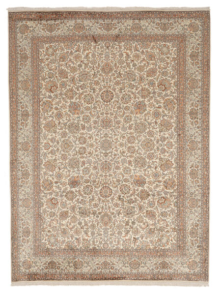 246X336 Kashmir Pure Silk Rug Oriental Brown/Beige (Silk, India) Carpetvista