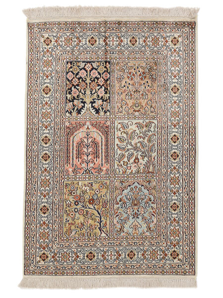 64X93 Kashmir Äkta Silke Matta Orientalisk Brun/Mörkgrå (Silke, Indien) Carpetvista