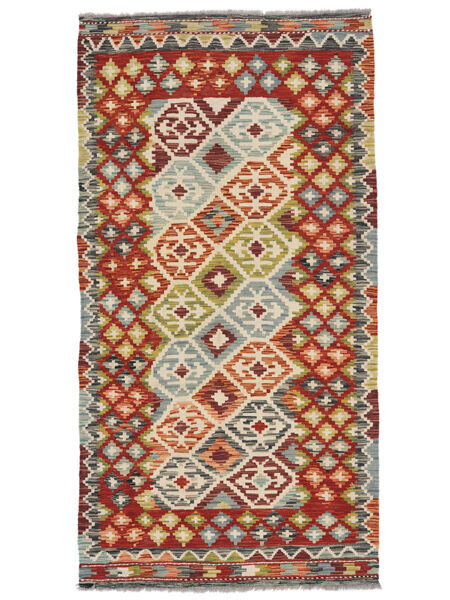  Orientalischer Kelim Afghan Old Stil Teppich 101X196 Braun/Dunkelrot Wolle, Afghanistan Carpetvista