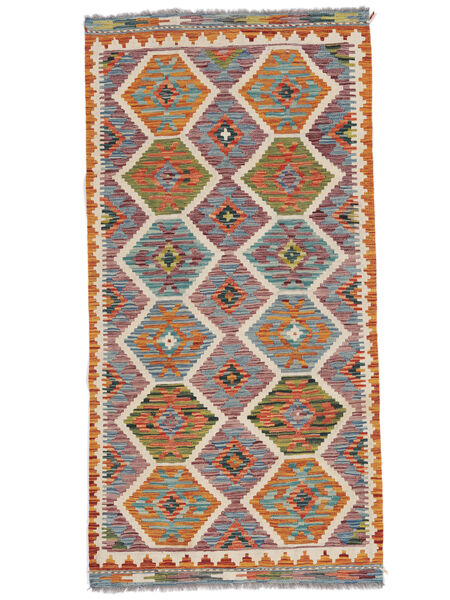  Orientalsk Kelim Afghan Old Style Tæppe 99X199 Brun/Mørkerød Uld, Afghanistan Carpetvista