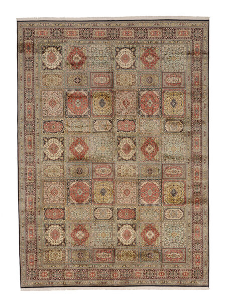 304X423 絨毯 オリエンタル カシミール ピュア シルク 茶色/ブラック 大きな (絹, インド) Carpetvista