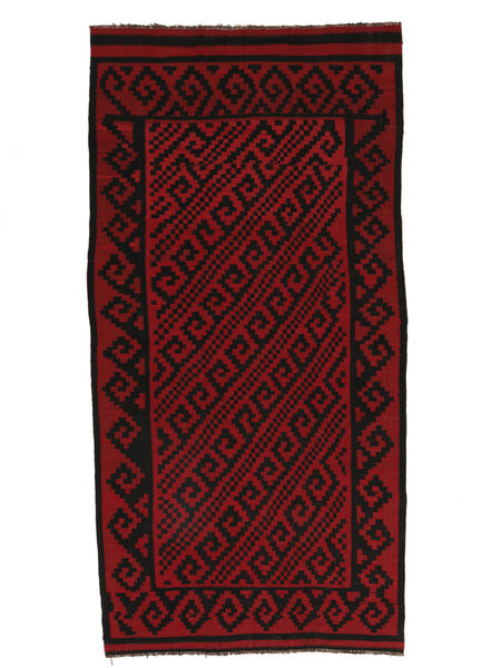  Afghan Vintage Ćilim Tepih 190X388 Vintage Vuneni Crna/Tamno Crvena Sag Carpetvista