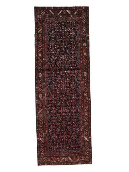  Persischer Hamadan Teppich 109X318 Läufer Schwarz/Dunkelrot (Wolle, Persien/Iran)
