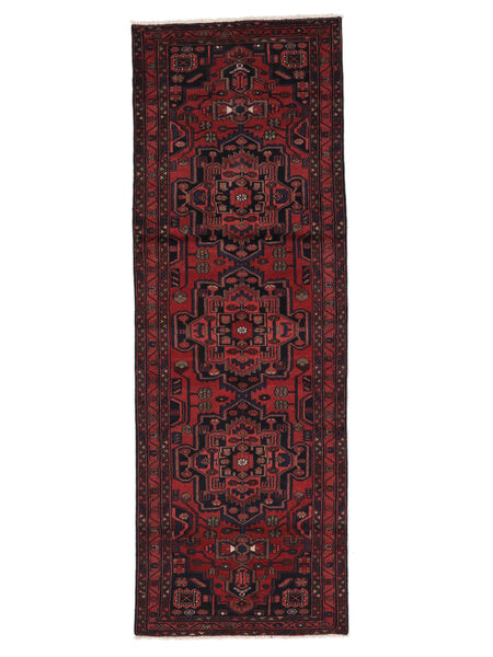  Persischer Hamadan Teppich 106X310 Läufer Schwarz/Dunkelrot (Wolle, Persien/Iran)