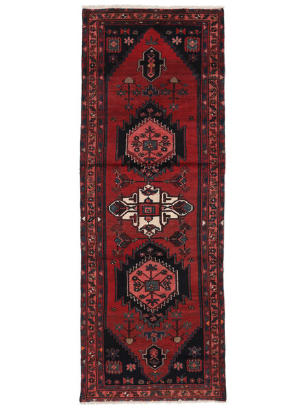  Persischer Hamadan Teppich 107X292 Läufer Schwarz/Dunkelrot (Wolle, Persien/Iran)