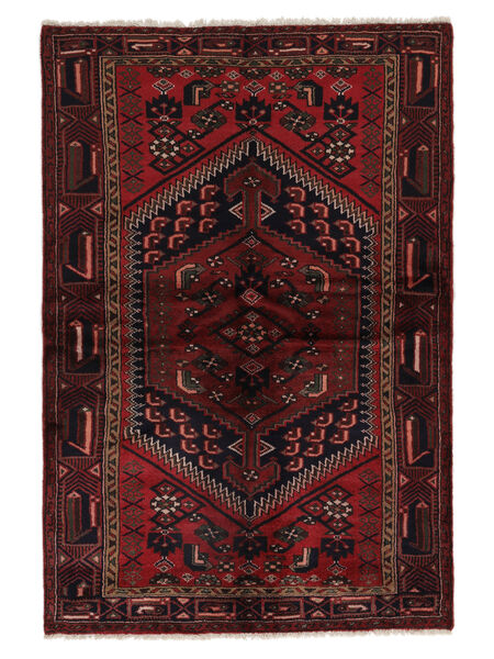 131X192 Χαλι Ανατολής Hamadan Μαύρα/Σκούρο Κόκκινο (Μαλλί, Περσικά/Ιρανικά) Carpetvista