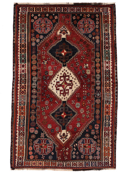  Persischer Shiraz Teppich 160X245 Schwarz/Dunkelrot (Wolle, Persien/Iran)