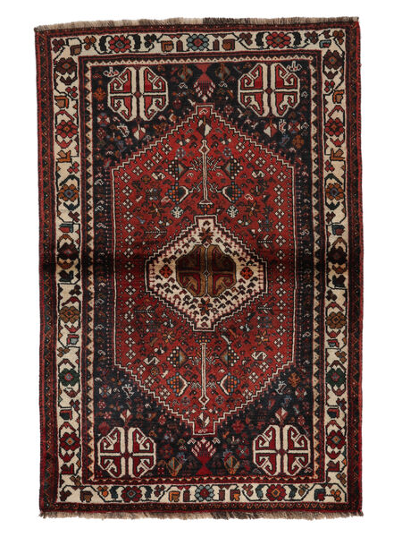 108X163 Tapis D'orient Shiraz Noir/Rouge Foncé (Laine, Perse/Iran) Carpetvista