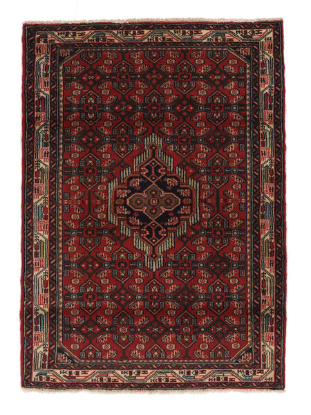 108X150 Tapis D'orient Hamadan Noir/Rouge Foncé (Laine, Perse/Iran) Carpetvista