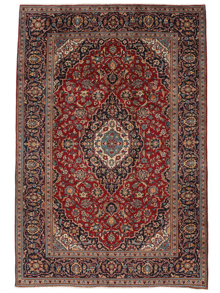 絨毯 カシャン 200X294 ブラック/ダークレッド (ウール, ペルシャ/イラン)
