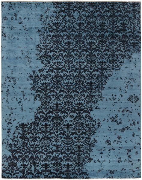 Damask Collection Vloerkleed 246X306 Donkerblauw/Zwart Wol, India