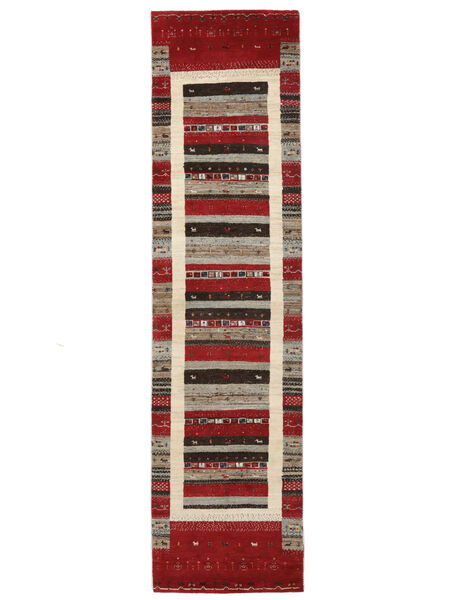 78X297 絨毯 ギャッベ Loribaft モダン 廊下 カーペット ダークレッド/茶色 (ウール, インド) Carpetvista