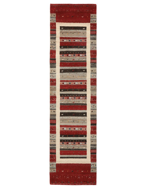 80X305 絨毯 ギャッベ Loribaft モダン 廊下 カーペット ダークレッド/茶色 (ウール, インド) Carpetvista