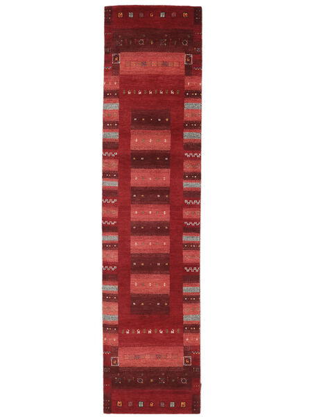 絨毯 ギャッベ Loribaft 75X306 廊下 カーペット ダークレッド/ブラック (ウール, インド)