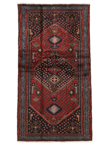 Tapis Hamadan 105X192 Noir/Rouge Foncé (Laine, Perse/Iran)