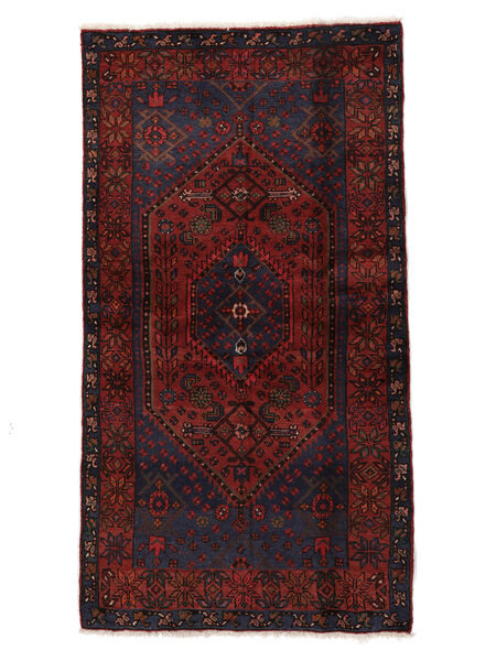  Hamadan Tapis 108X194 Persan De Laine Noir/Rouge Foncé Petit 
