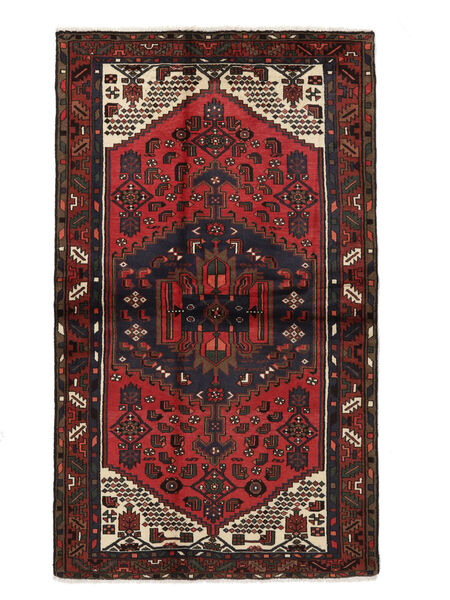 120X205 Tapete Hamadã Oriental Preto/Vermelho Escuro (Lã, Pérsia/Irão) Carpetvista